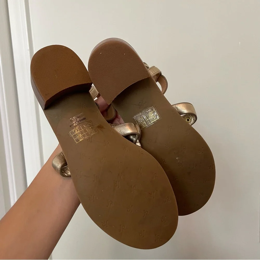 Jack Rogers Gretchen Block Heel Sandals Sz 7 Gold Leather